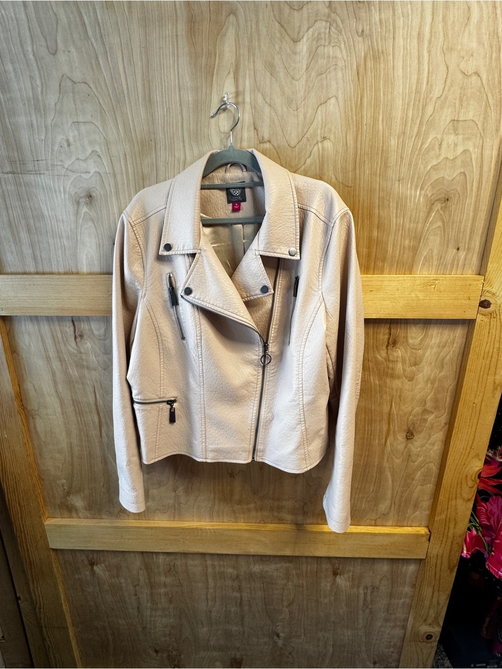 Vince Camuto Women’s Pink Faux Leather Zip Closure Cropped Moto Jacket XL
